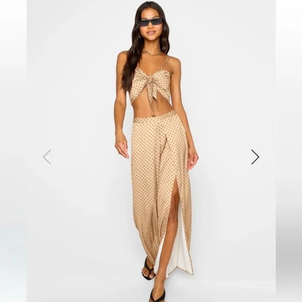 BEACH BUNNY SET Leopard Print Ramsey Slit Leg Wide Pant + Eastyn Tie Tank Top SM - Picture 16 of 16